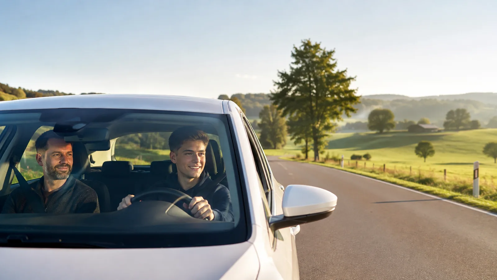 Fahrschülerin bei der Fahrstunde mit Fahrlehrer